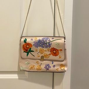 Topshop Embroidered Floral in Faux Leather  Crossbody Cream Color